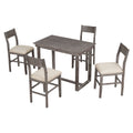 Farmhouse Counter Height 5 Piece Dining Table Set With 1 Rectangular Dining Table And 4 Dining Chairs For Small Places,Gray Gray Wood Dining Room Solid Wood Rubberwood Rectangular Dining Table With Chair Upholstered Chair Wood Gray Solid Back Seats 4 48