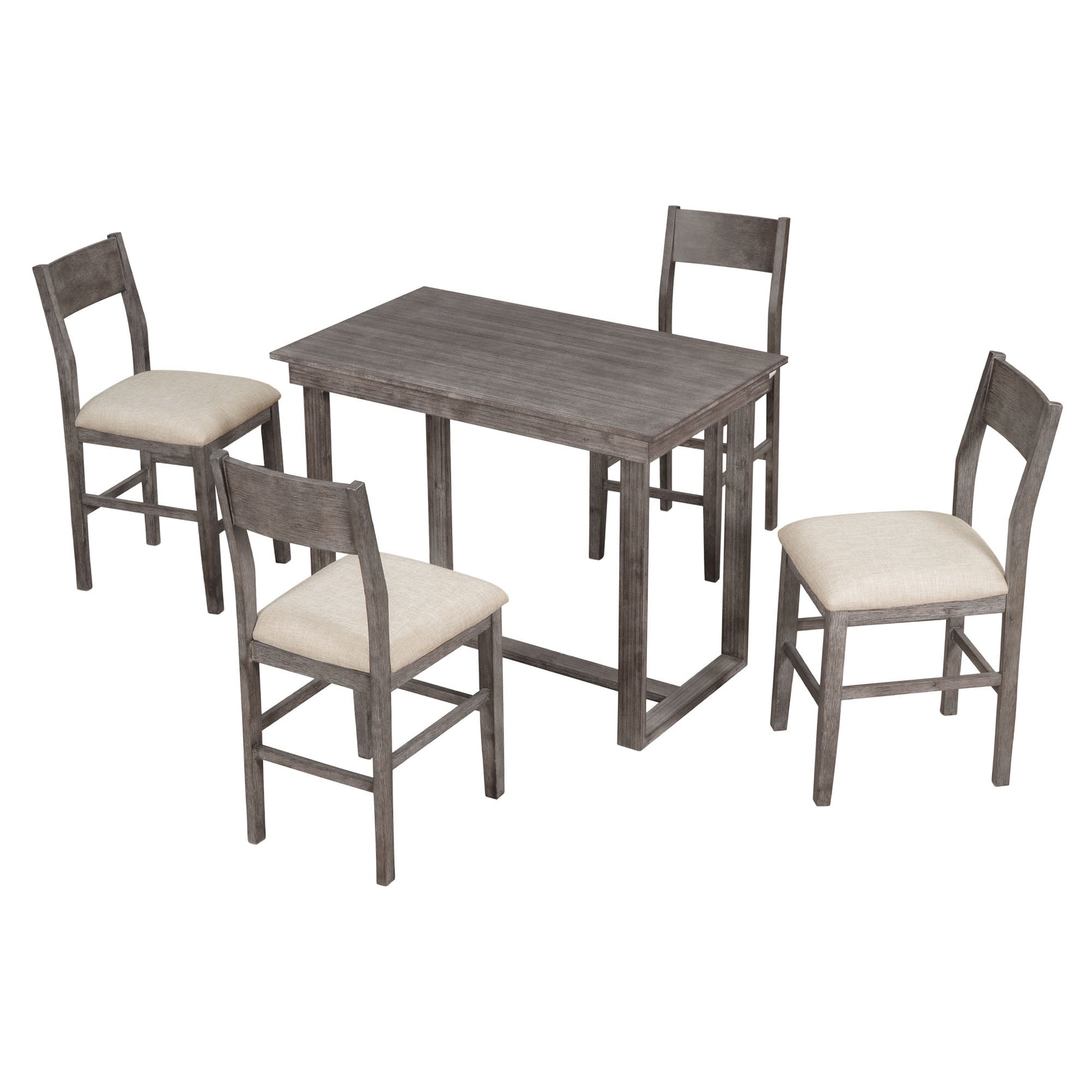 Farmhouse Counter Height 5 Piece Dining Table Set With 1 Rectangular Dining Table And 4 Dining Chairs For Small Places,Gray Gray Wood Dining Room Solid Wood Rubberwood Rectangular Dining Table With Chair Upholstered Chair Wood Gray Solid Back Seats 4 48