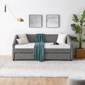 Twin Size Daybed With Two Drawers Trundle Upholstered Tufted Sofa Bed, Linen Fabric, Grey 82.5
