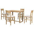 Farmhouse Counter Height 5 Piece Dining Table Set With 1 Rectangular Dining Table And 4 Dining Chairs For Small Places,Brown Brown Wood Dining Room Solid Wood Rubberwood Rectangular Dining Table With Chair Upholstered Chair Wood Brown Solid Back Seats 4