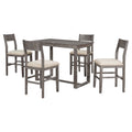 Farmhouse Counter Height 5 Piece Dining Table Set With 1 Rectangular Dining Table And 4 Dining Chairs For Small Places,Gray Gray Wood Dining Room Solid Wood Rubberwood Rectangular Dining Table With Chair Upholstered Chair Wood Gray Solid Back Seats 4 48