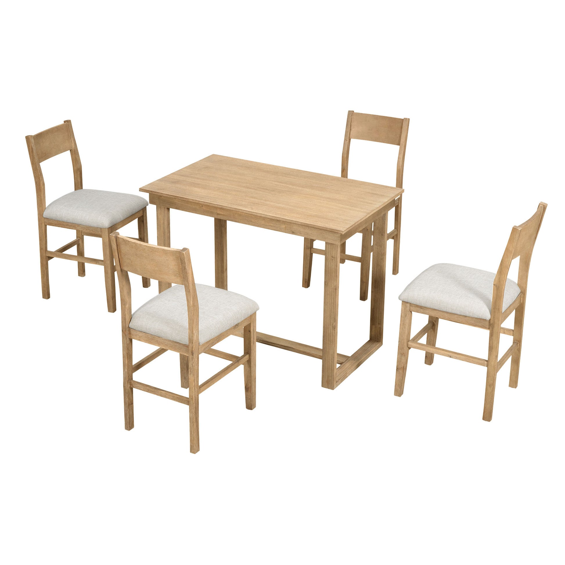 Farmhouse Counter Height 5 Piece Dining Table Set With 1 Rectangular Dining Table And 4 Dining Chairs For Small Places,Brown Brown Wood Dining Room Solid Wood Rubberwood Rectangular Dining Table With Chair Upholstered Chair Wood Brown Solid Back Seats 4