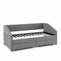 Twin Size Daybed With Two Drawers Trundle Upholstered Tufted Sofa Bed, Linen Fabric, Grey 82.5