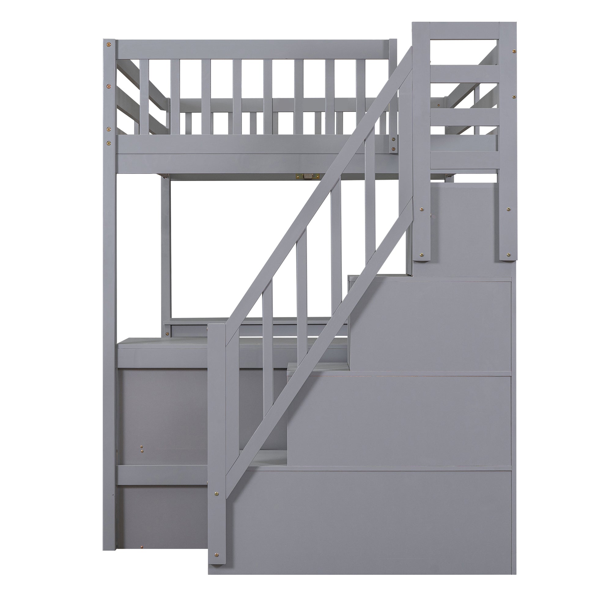 Full Size Loft Bed With Built In L Shaped Desk And Three Tier Storage Shelves,And Attached Storage Staircase,Gray Old Sku: Gx001809Aae Full Gray Pine