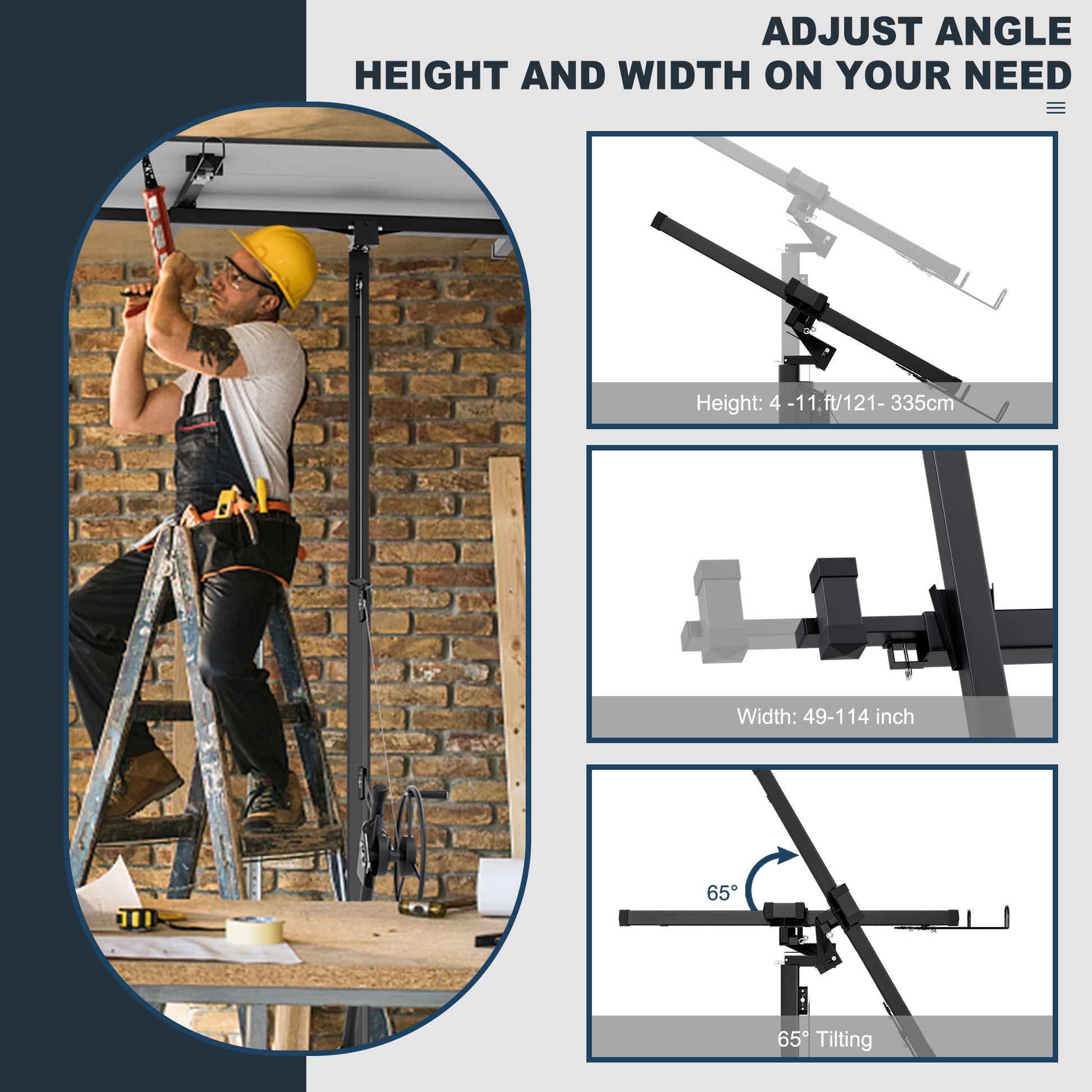 11Ft Lift Drywall Panel Hoist Jack For Ceiling Black Black Iron Plastic