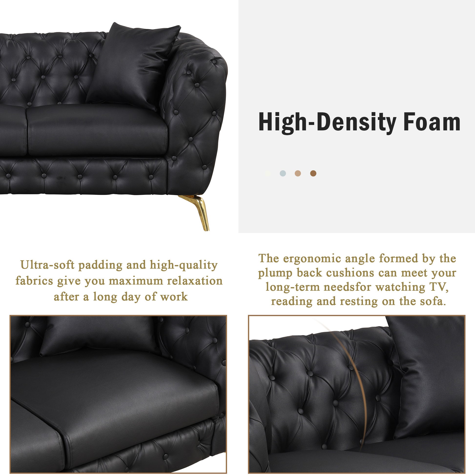 65.5" Modern Sofa Couch Pu Upholstered Loveseat Sofa With Sturdy Metal Legs, Button Tufted Back For Living Room,Apartment,Home Office, Black Black Foam Pu