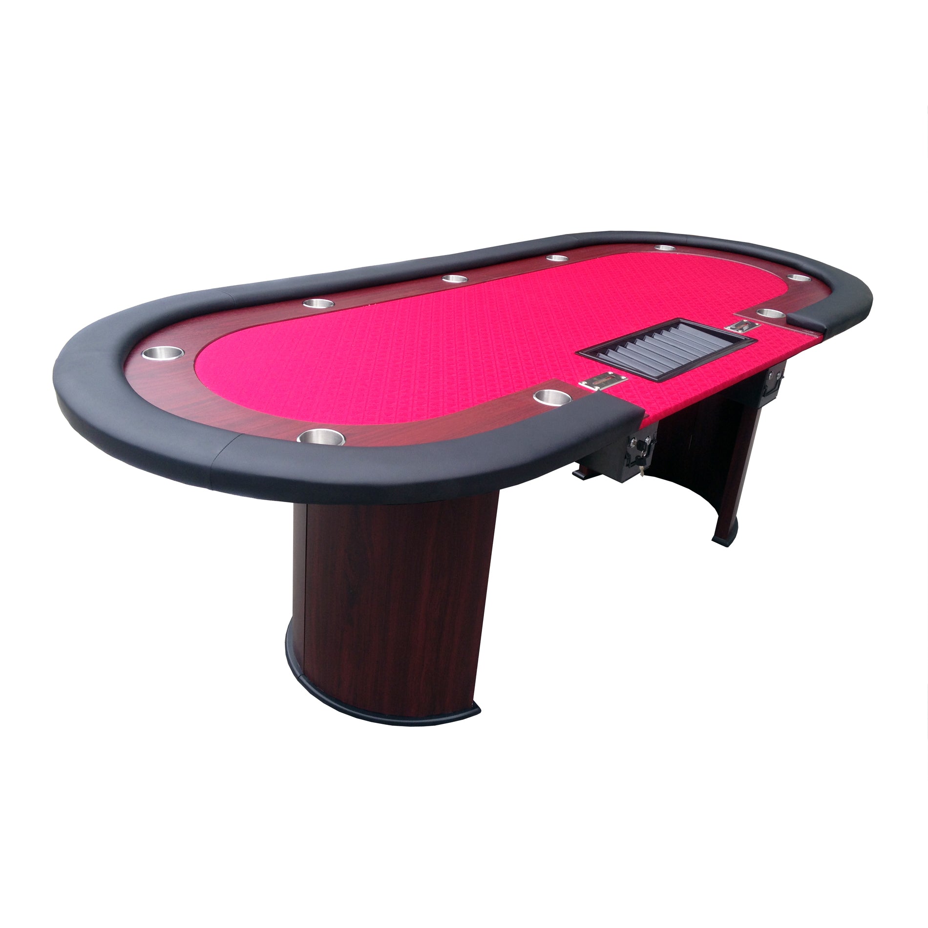 96" 9 Players Luna Red Felt Casino Game Texas Hold'Em Poker Table With Drop Box Half Moon Wooden Legs Red Wood