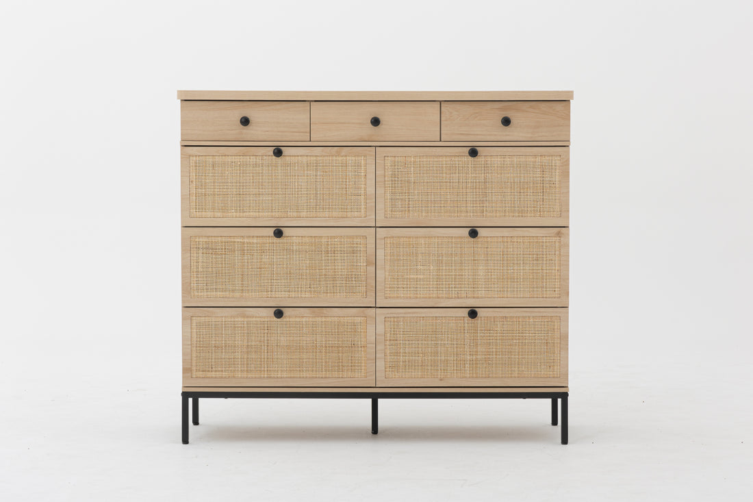 6 Rattan Drawer Dresser With 3 Wood Drawer For