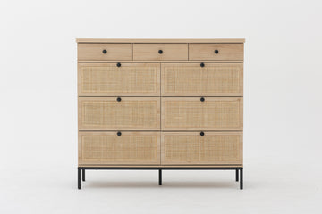 6 Rattan Drawer Dresser With 3 Wood Drawer For