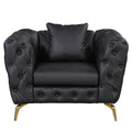 Modern 3 Piece Sofa Sets With Sturdy Metal Legs, Button Tufted Back, Pu Upholstered Couches Sets Including Three Seat Sofa, Loveseat And Single Chair For Living Room Furniture Set, Black Black Foam Pu