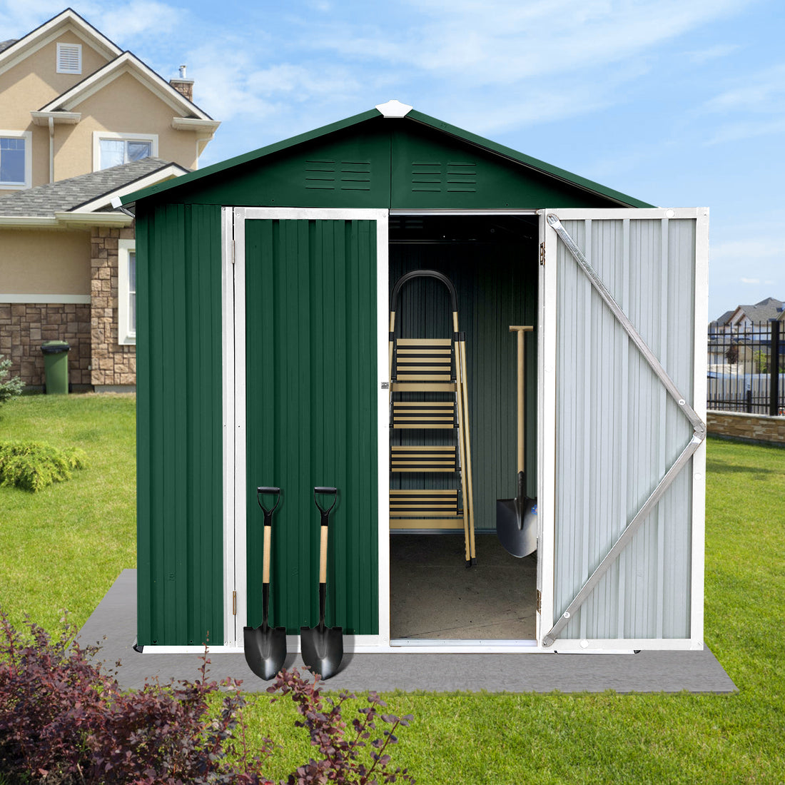Outdoor 4Ftx6Ft Apex Roof Green White - Green