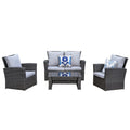 4 Pieces Pe Rattan Wicker Outdoor Patio Furniture Set With Grey Cushions Grey Wicker
