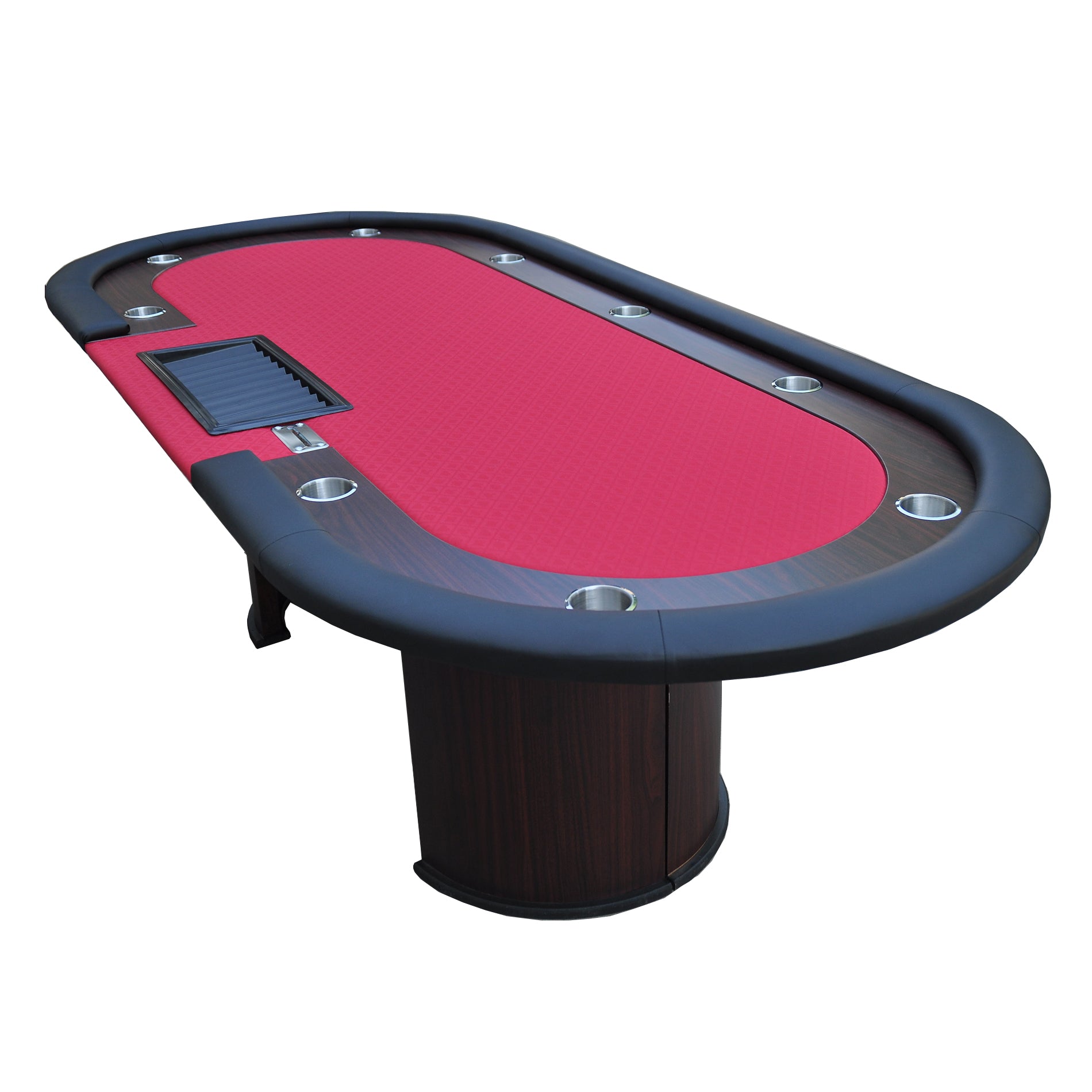 96" 9 Players Oval Red Waterproof Surface Red Racetrack Casino Game Texas Hold'Em Poker Table With Tray & Dropbox Red Wood