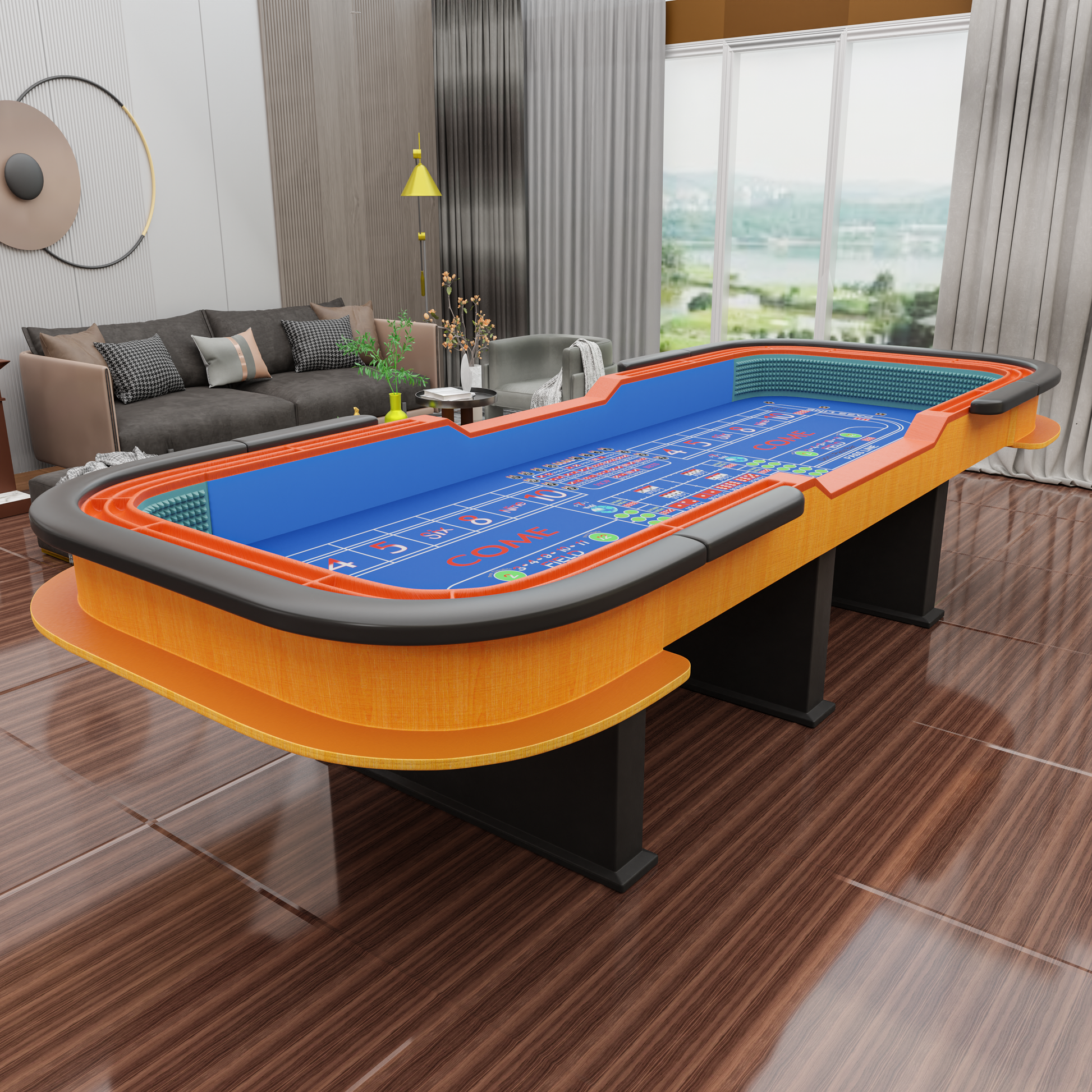 136" 12 Feet Deluxe Craps Dice Blue Felt Luxury Casino Game Poker Table With Diamond Pyramid Bumper Rubber Blue Luxury,Modern Wood