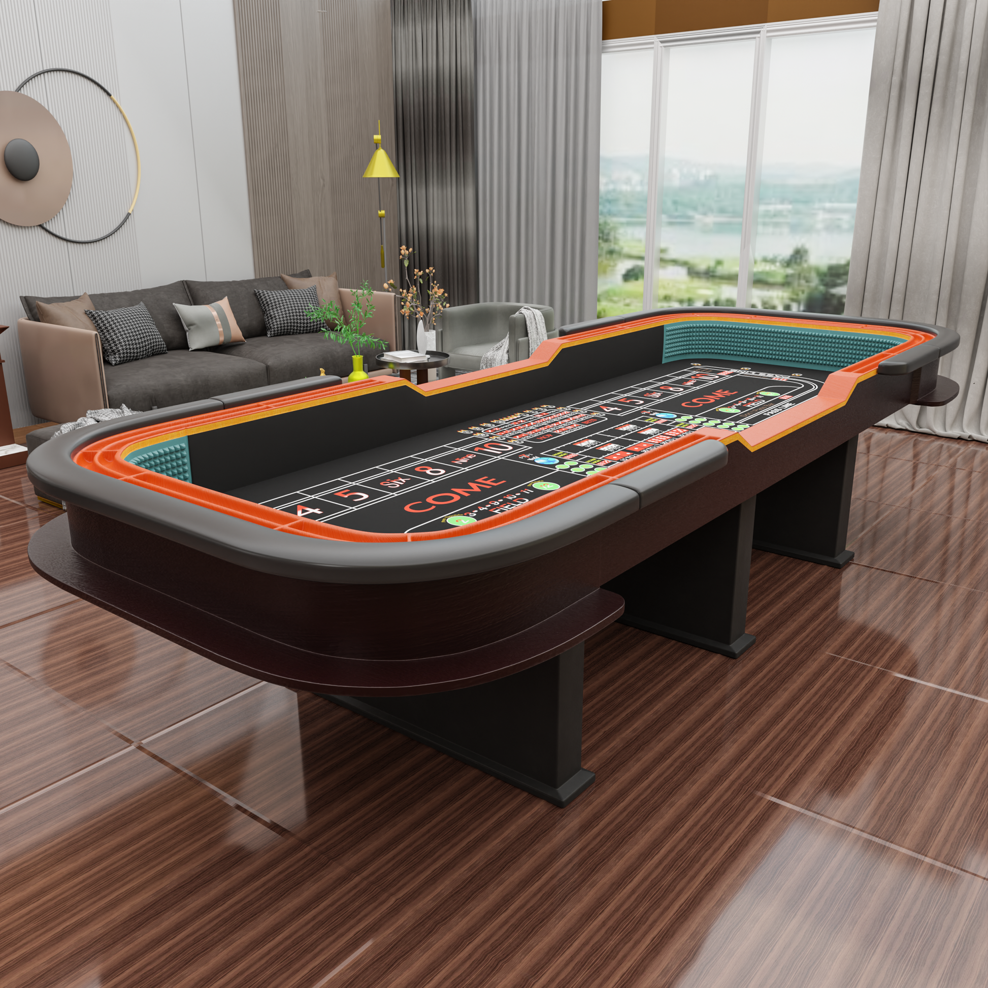 136" 12 Feet Deluxe Craps Black Waterproof Felt Casino Dice Game Poker Table Black Modern Wood