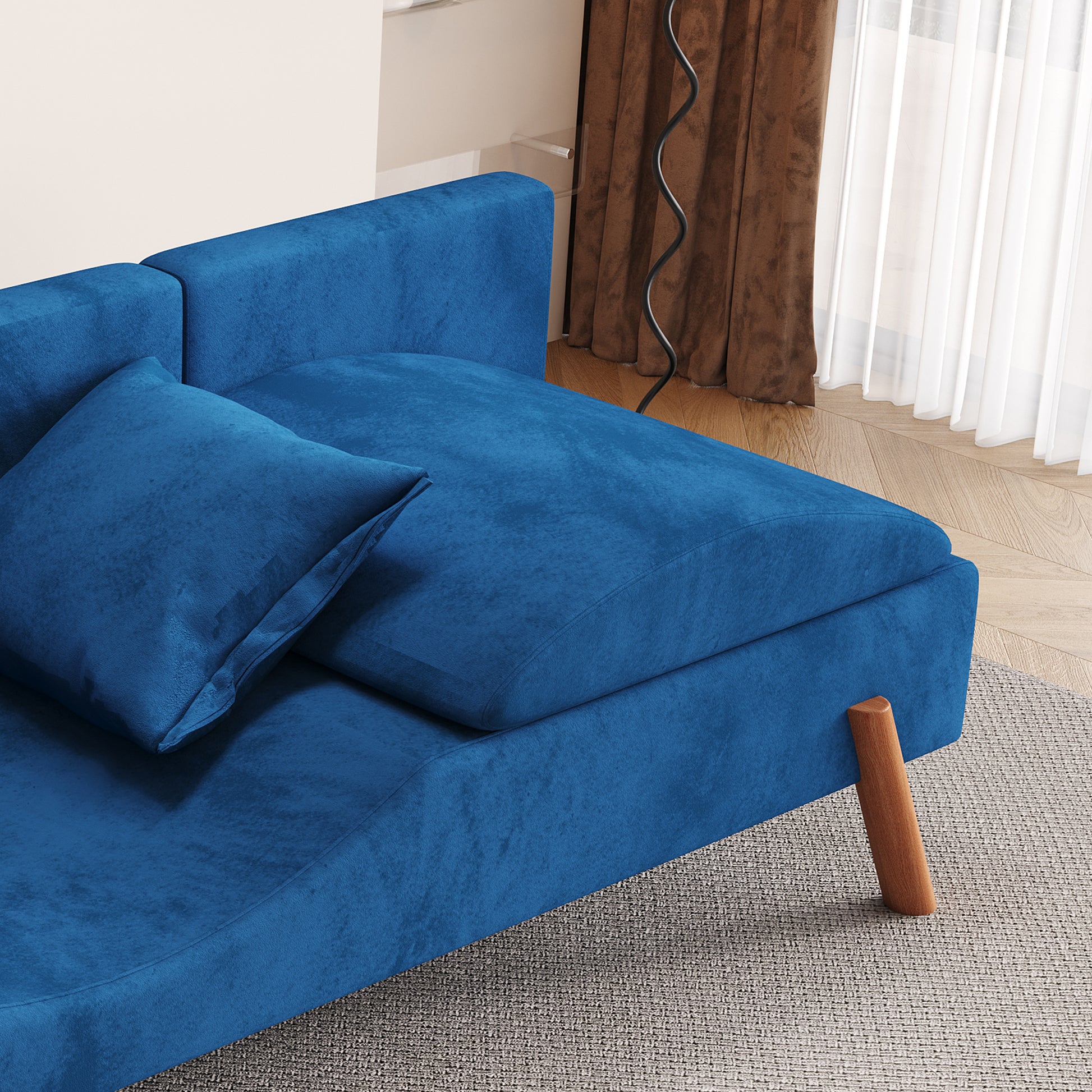 Cut And Fill Chaise Longue, Convertible Multifunctional Seat Sofa Blue Blue Velvet Solid Wood 2 Seat