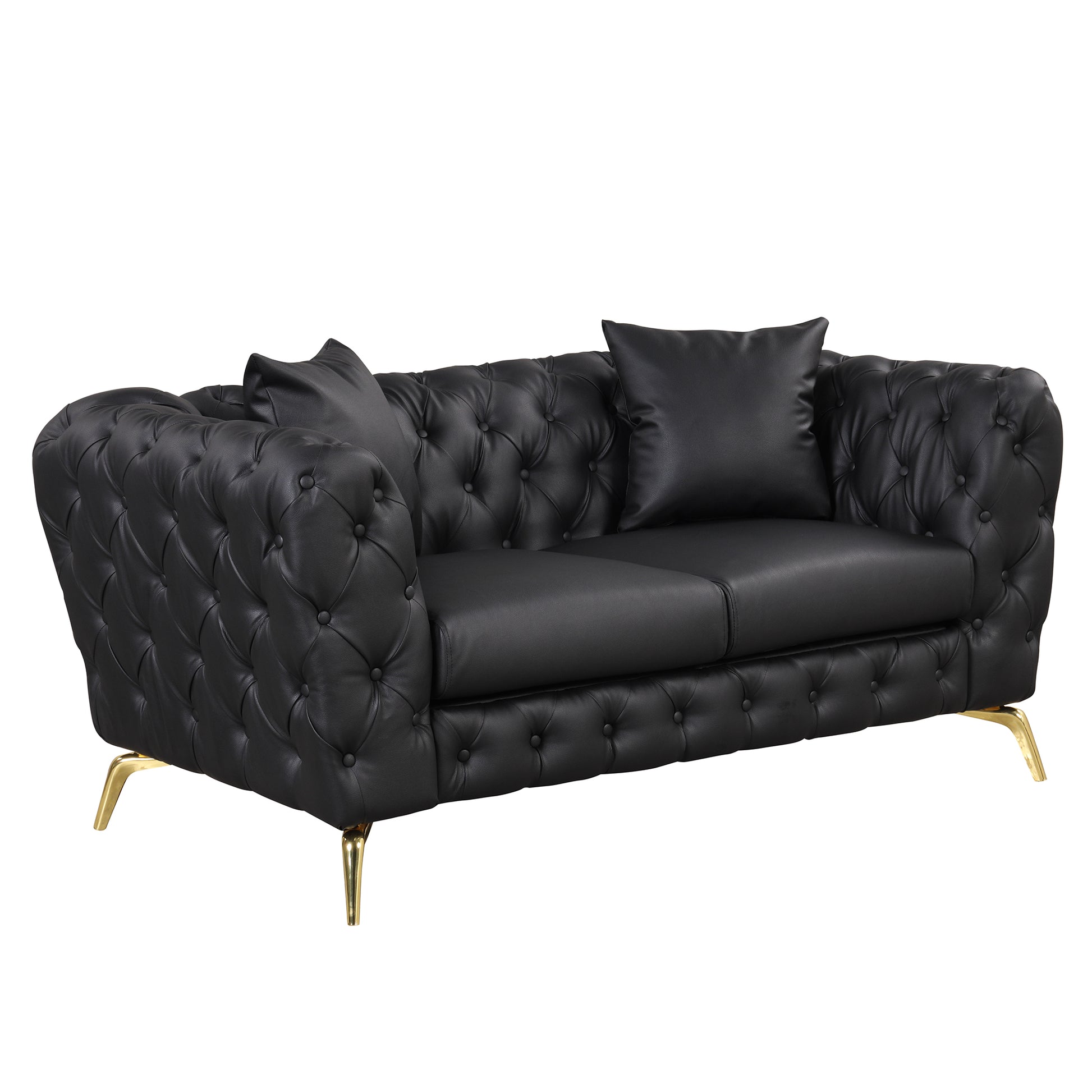 65.5" Modern Sofa Couch Pu Upholstered Loveseat Sofa With Sturdy Metal Legs, Button Tufted Back For Living Room,Apartment,Home Office, Black Black Foam Pu