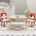 Kids Table And 2 Chairs Set, 3 Pieces Toddler Table And Chair Set, Wooden Activity Play Table Set Bear&Tiger Natural Solid Wood Mdf