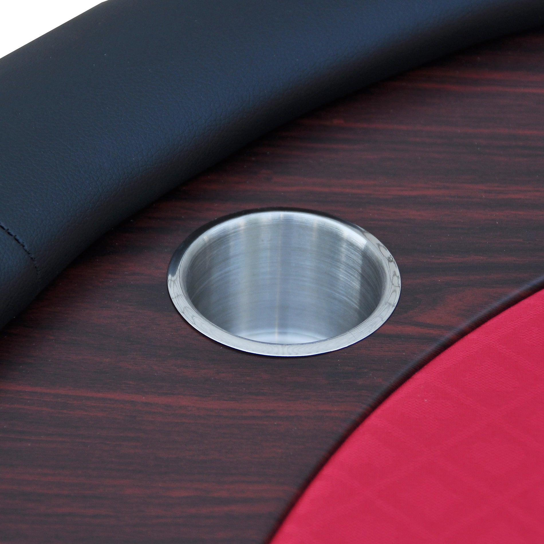 96" 9 Players Oval Red Waterproof Surface Red Racetrack Casino Game Texas Hold'Em Poker Table With Tray & Dropbox Red Wood