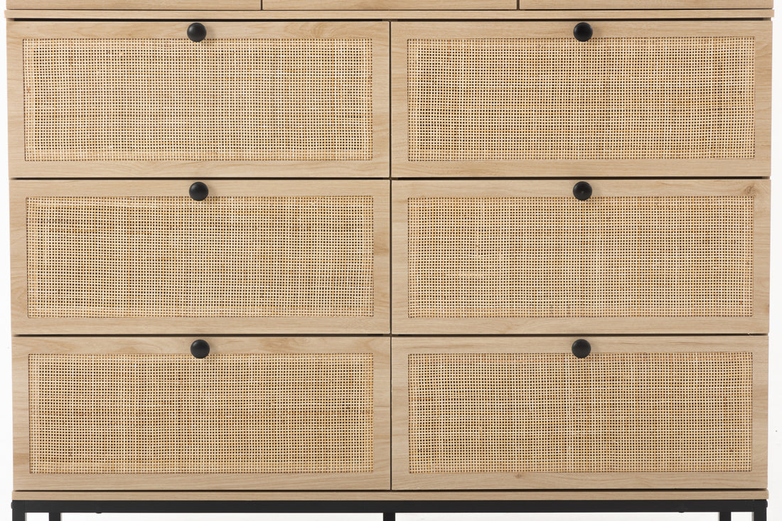 6 Rattan Drawer Dresser With 3 Wood Drawer For