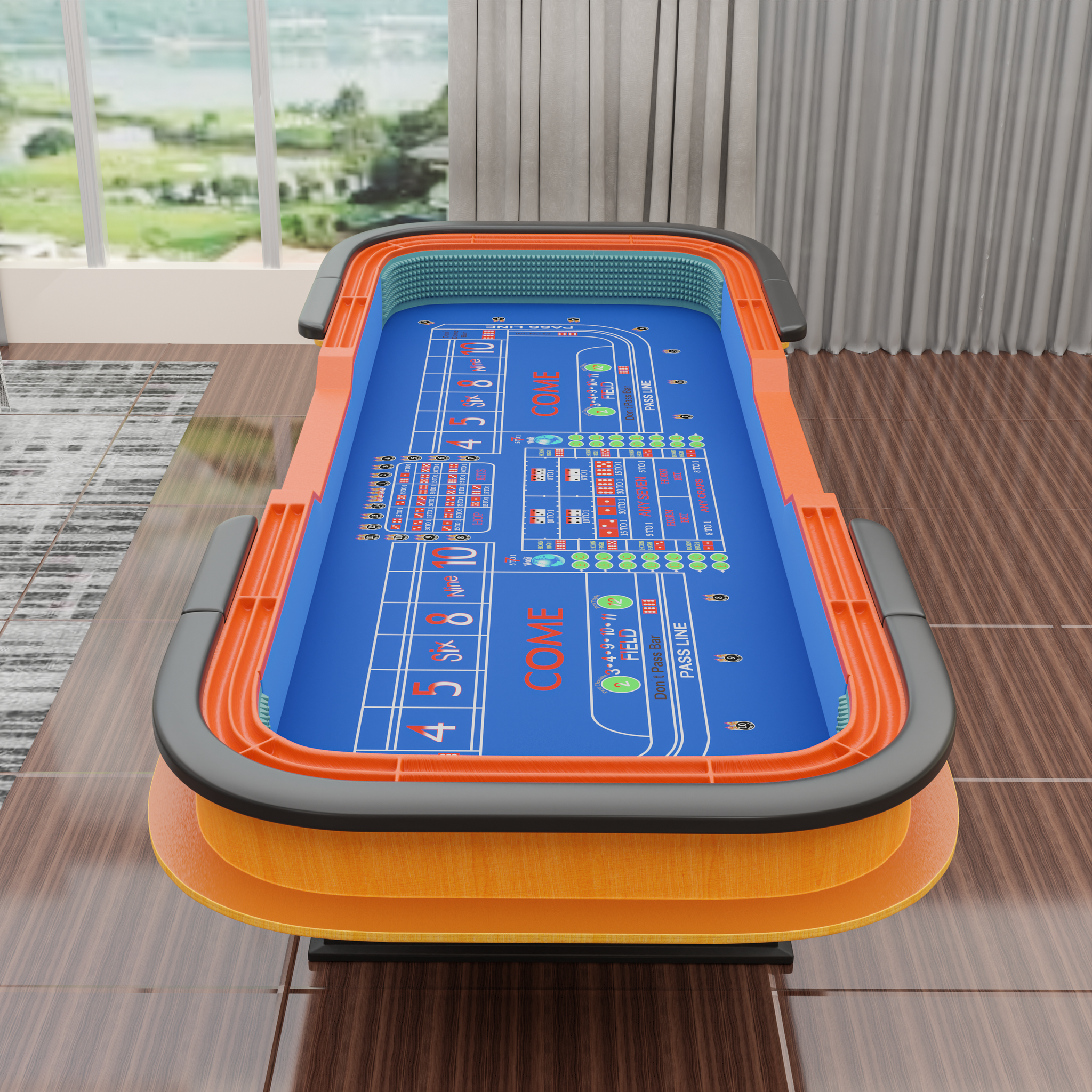 136" 12 Feet Deluxe Craps Dice Blue Felt Luxury Casino Game Poker Table With Diamond Pyramid Bumper Rubber Blue Luxury,Modern Wood