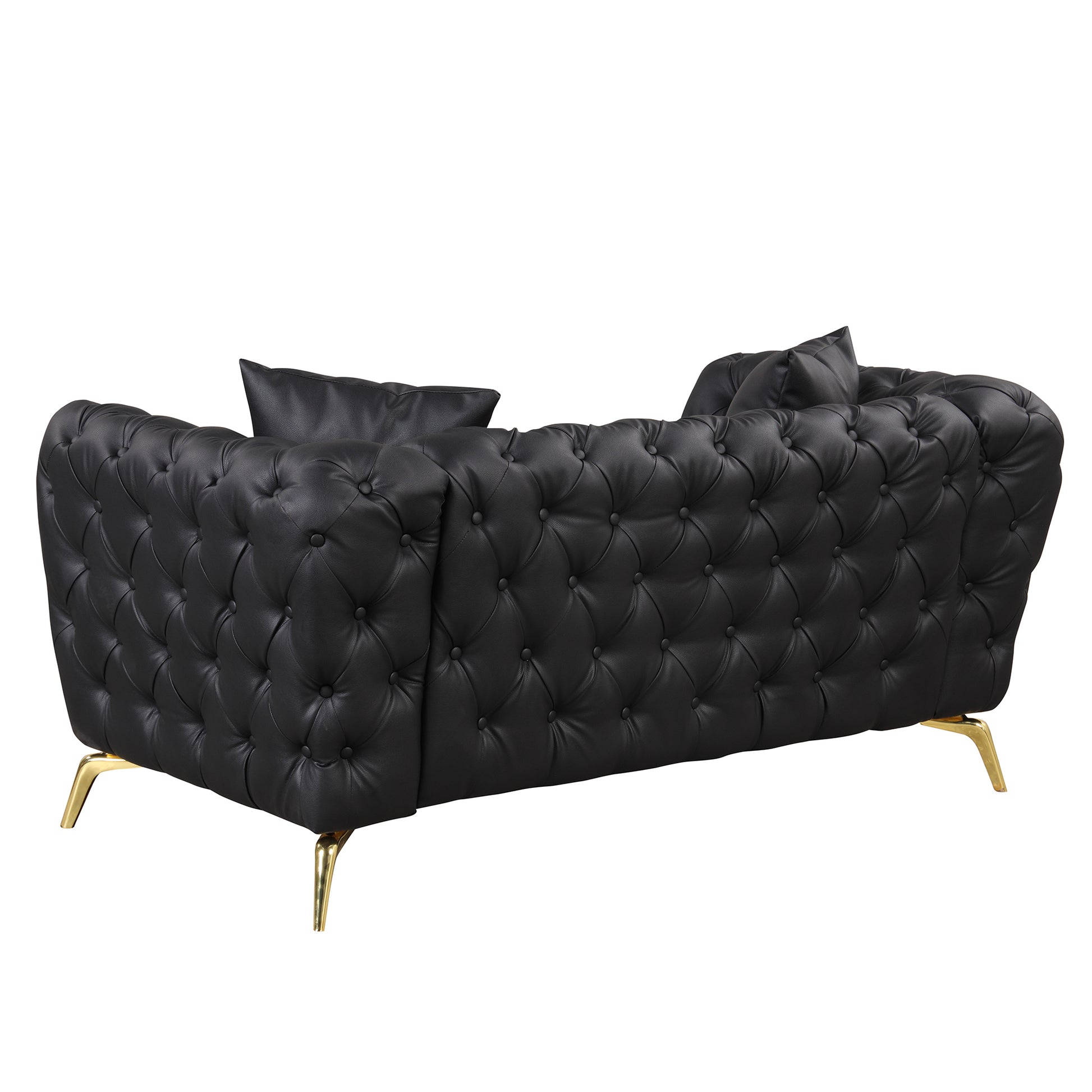 65.5" Modern Sofa Couch Pu Upholstered Loveseat Sofa With Sturdy Metal Legs, Button Tufted Back For Living Room,Apartment,Home Office, Black Black Foam Pu