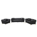 Modern 3 Piece Sofa Sets With Sturdy Metal Legs, Button Tufted Back, Pu Upholstered Couches Sets Including Three Seat Sofa, Loveseat And Single Chair For Living Room Furniture Set, Black Black Foam Pu