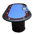 96Inch Oval Blue Speed Cloth Wooden Texture Racetrack Luna Legs Poker Table With Tray & Dropbox Blue Wood