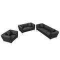 Modern 3 Piece Sofa Sets With Sturdy Metal Legs, Button Tufted Back, Pu Upholstered Couches Sets Including Three Seat Sofa, Loveseat And Single Chair For Living Room Furniture Set, Black Black Foam Pu