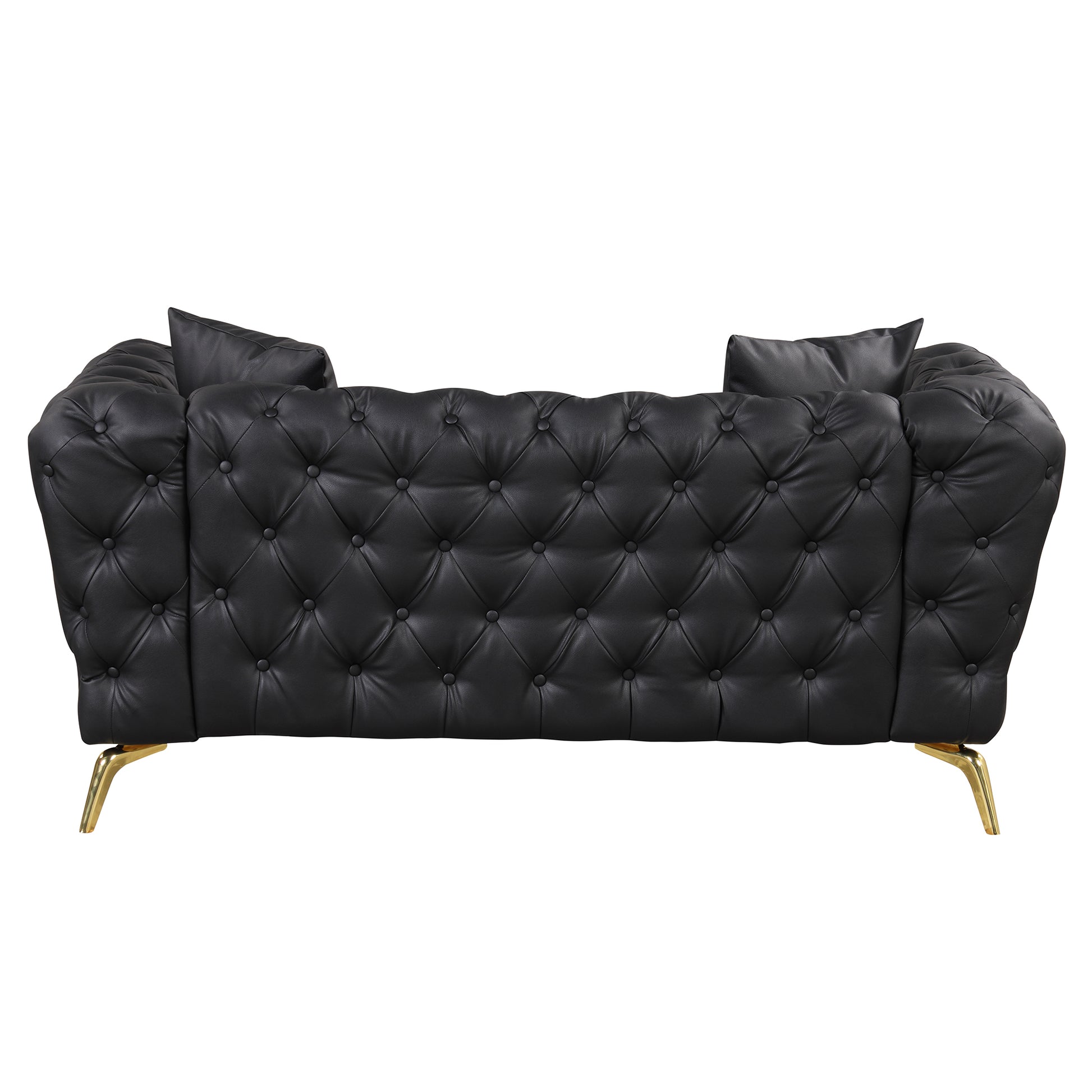 65.5" Modern Sofa Couch Pu Upholstered Loveseat Sofa With Sturdy Metal Legs, Button Tufted Back For Living Room,Apartment,Home Office, Black Black Foam Pu