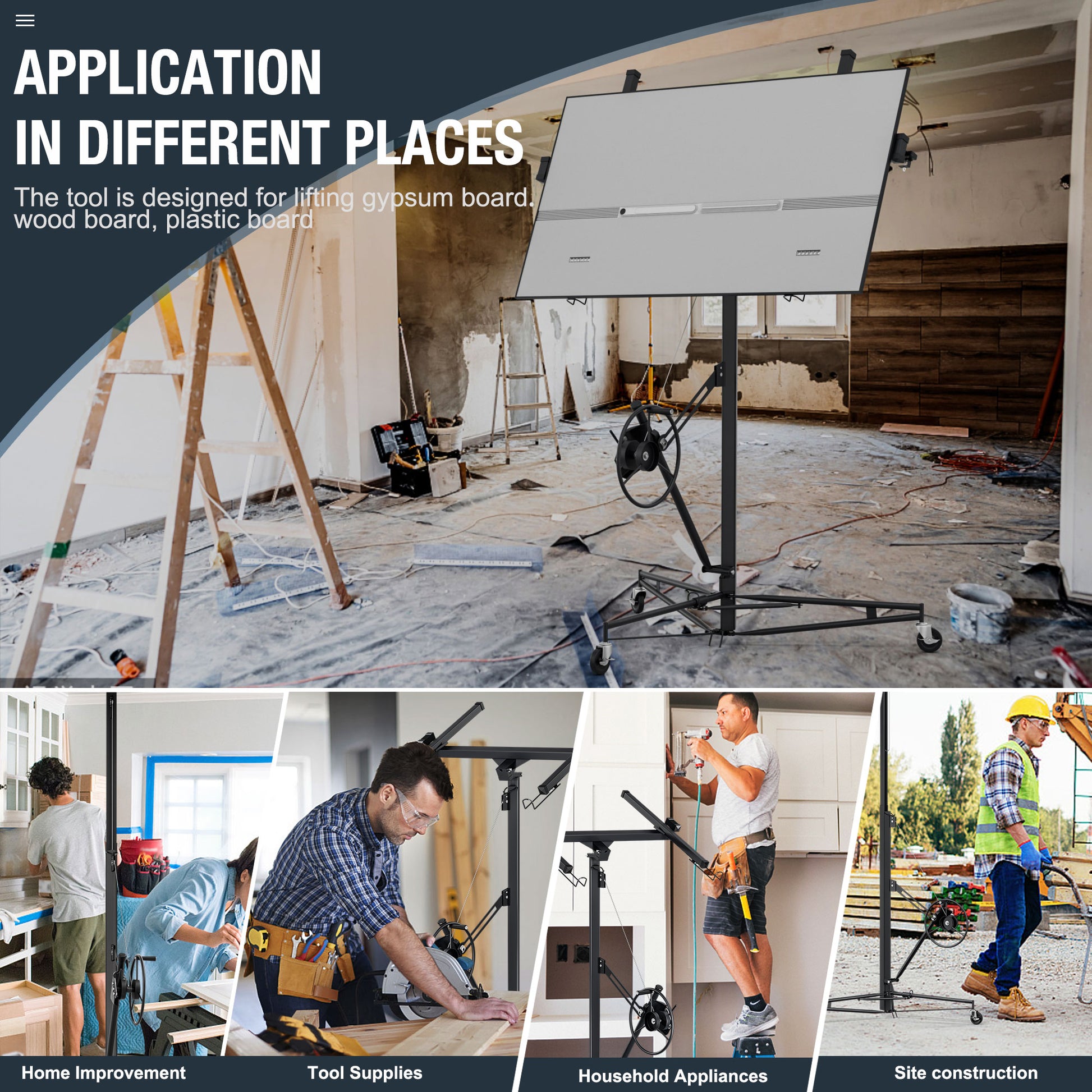 16Ft Lift Drywall Panel Hoist Jack For Ceiling Black Black Iron Plastic