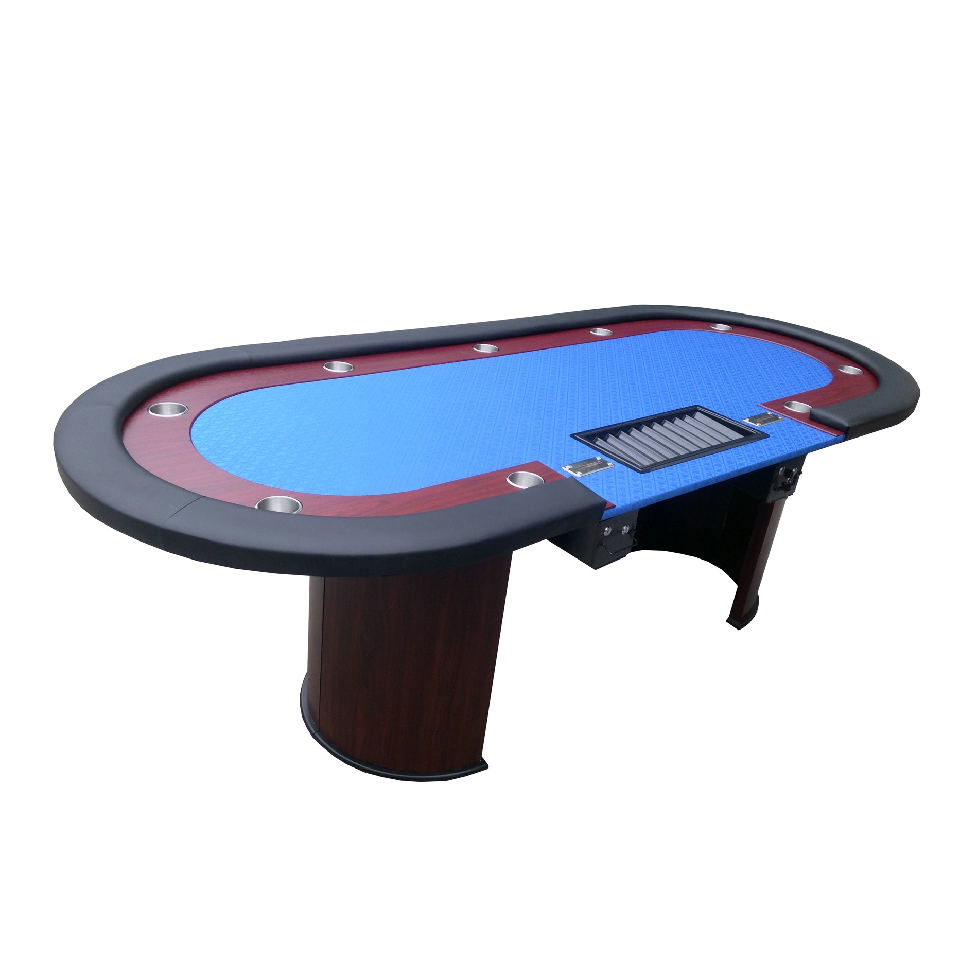 96" Oval 9 Players Luna Blue Waterproof Felt Casino Game Texas Hold'Em Poker Table Blue Wood