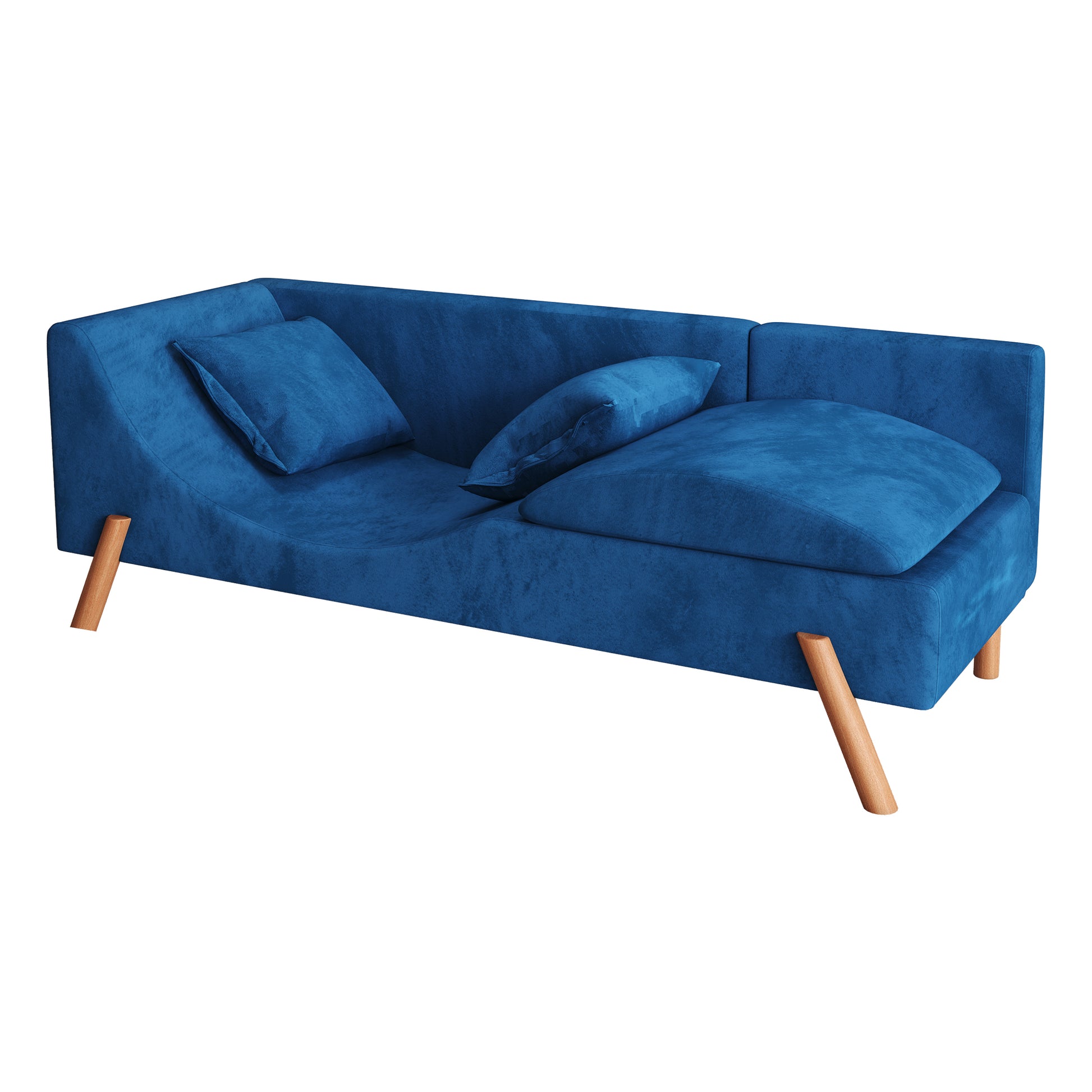 Cut And Fill Chaise Longue, Convertible Multifunctional Seat Sofa Blue Blue Velvet Solid Wood 2 Seat