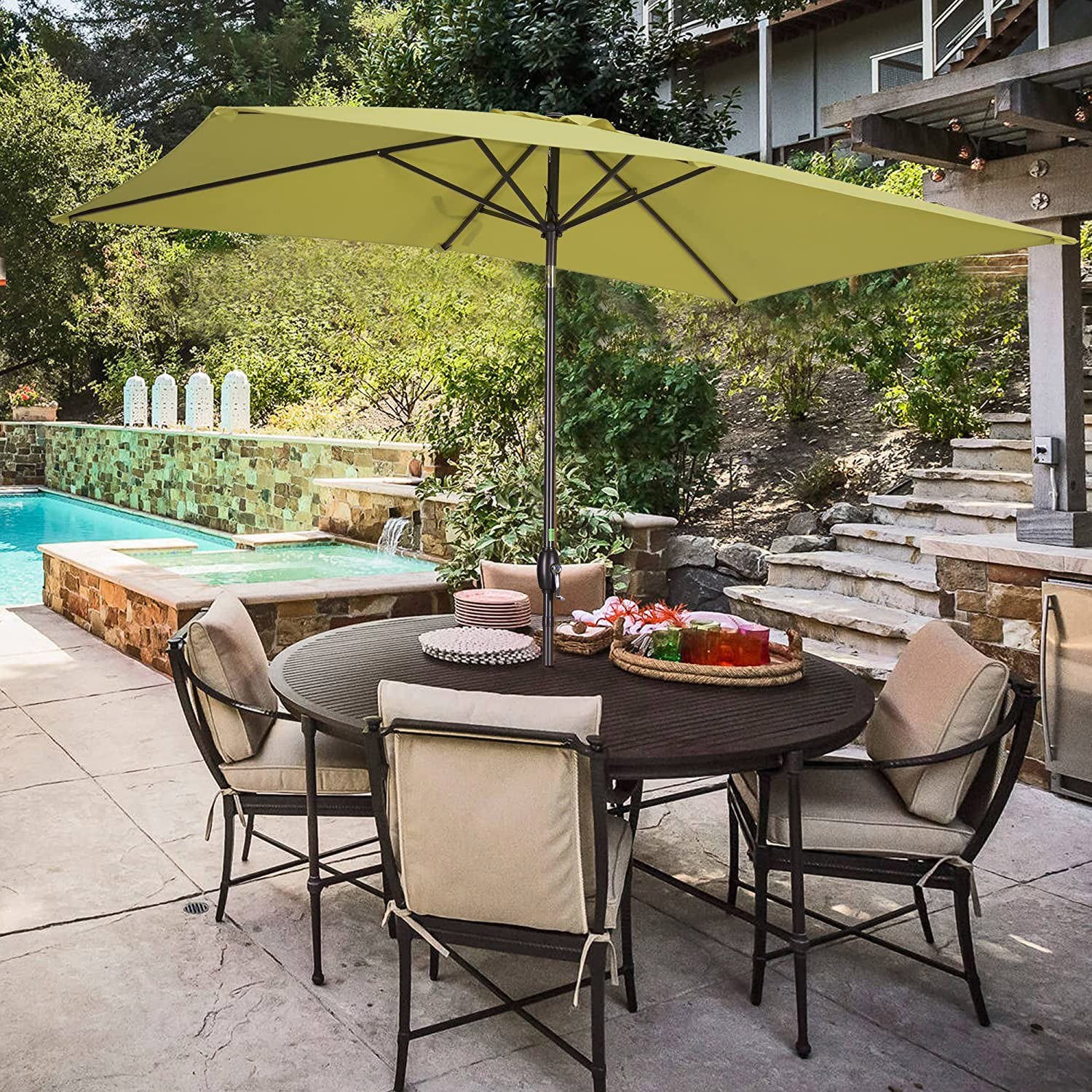 10 x 6 rectangular patio umbrella Rectangular Patio Umbrella 6.5 Ft. X 10 Ft. With Tilt, Crank And 6 Sturdy Ribs For Deck, Lawn, Pool In Lime Green Lime Green Aluminium