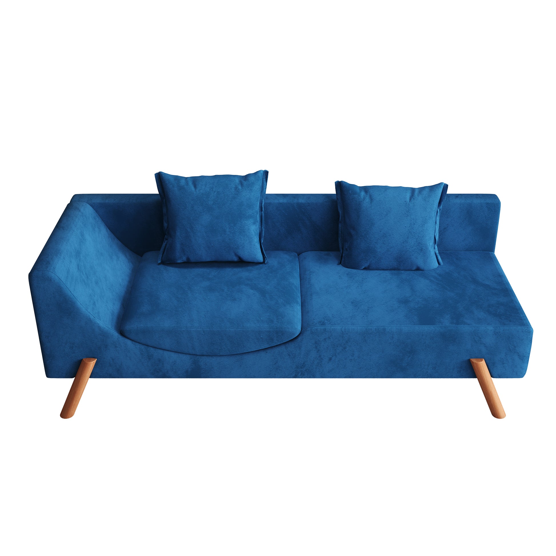 Cut And Fill Chaise Longue, Convertible Multifunctional Seat Sofa Blue Blue Velvet Solid Wood 2 Seat