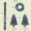 Pre Lit Xmas Tree Artificial Christmas 4 Piece Set,Garland, Wreath And Set Of 2 Entrance Trees X Mas With Led Lights, Christmas Tree Blue Pvc