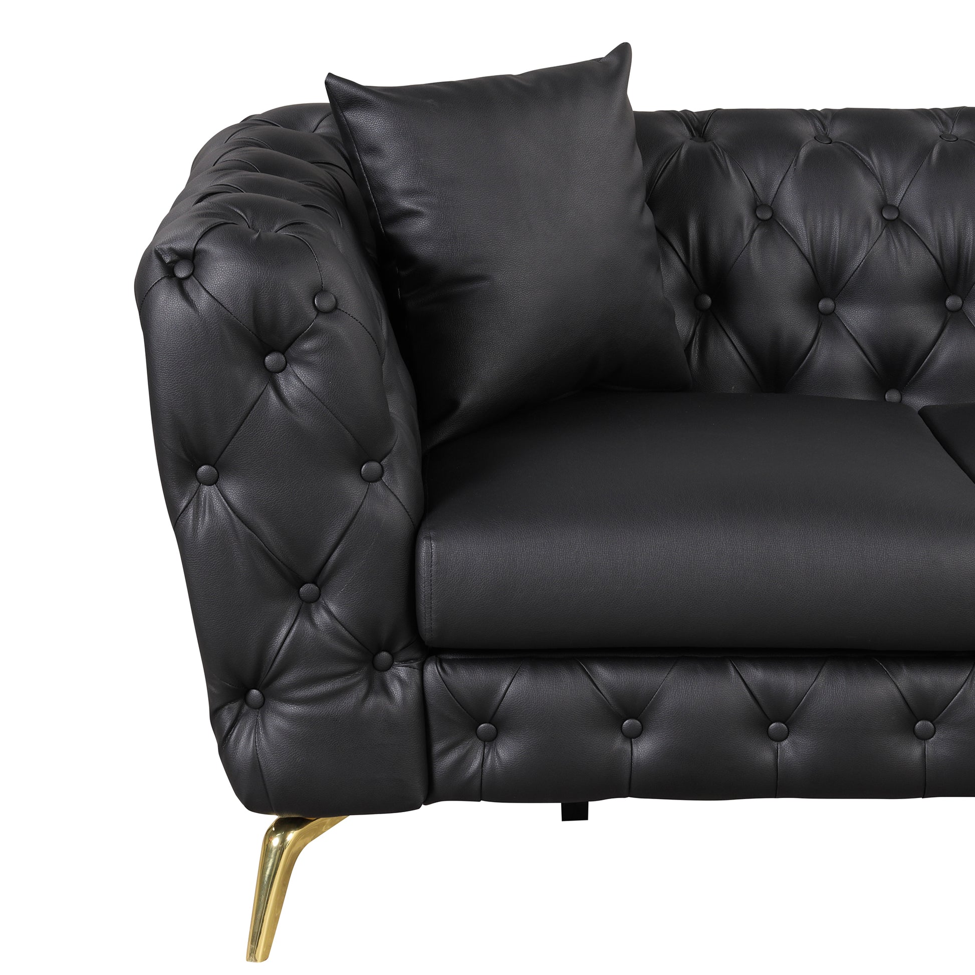 65.5" Modern Sofa Couch Pu Upholstered Loveseat Sofa With Sturdy Metal Legs, Button Tufted Back For Living Room,Apartment,Home Office, Black Black Foam Pu