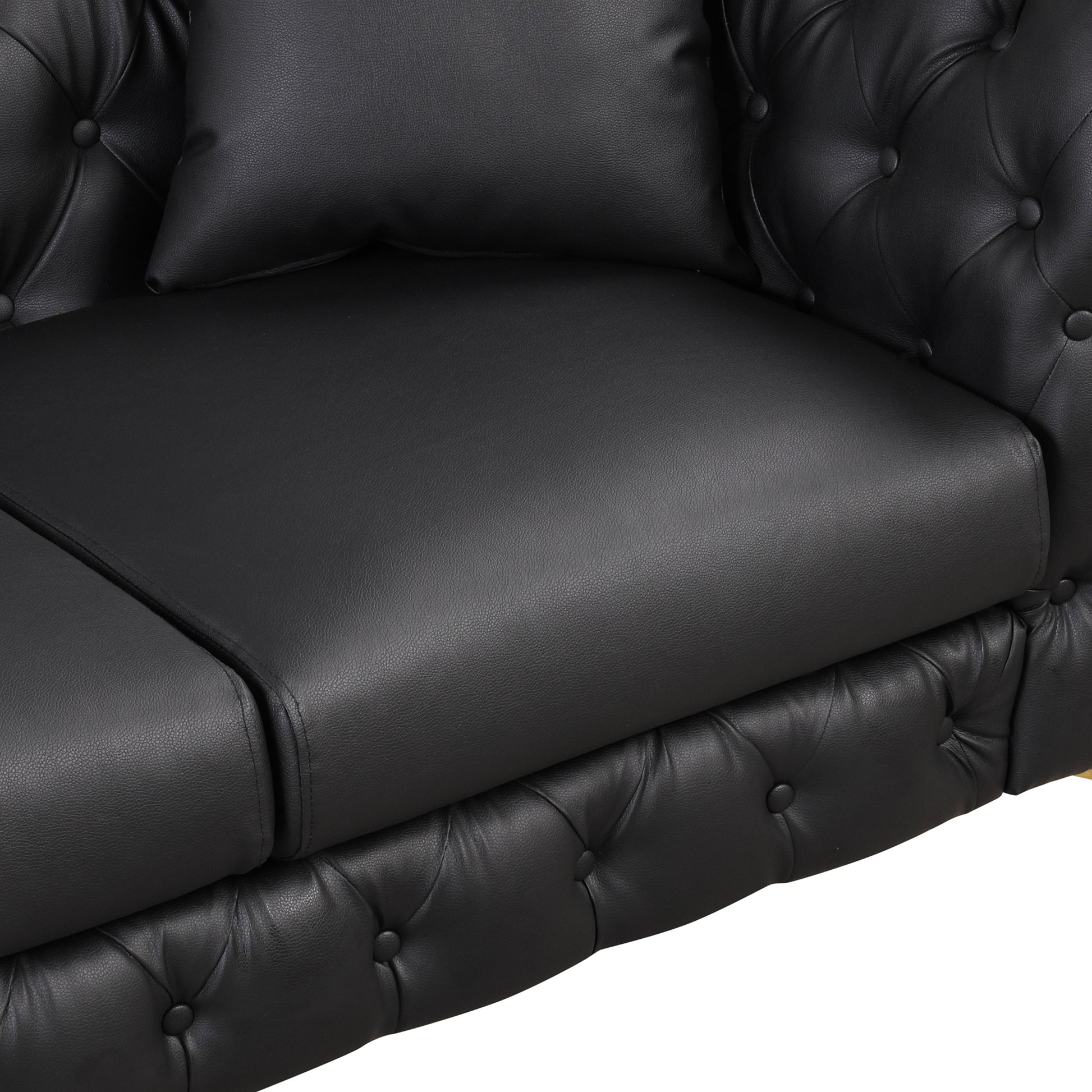 65.5" Modern Sofa Couch Pu Upholstered Loveseat Sofa With Sturdy Metal Legs, Button Tufted Back For Living Room,Apartment,Home Office, Black Black Foam Pu