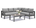 3 Pieces Outdoor All Weather Conversation Setsectional Sofa, Corner Sofas, Grey Aluminum With Dark Grey Cushions Dark Grey Aluminum