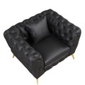 Modern 3 Piece Sofa Sets With Sturdy Metal Legs, Button Tufted Back, Pu Upholstered Couches Sets Including Three Seat Sofa, Loveseat And Single Chair For Living Room Furniture Set, Black Black Foam Pu