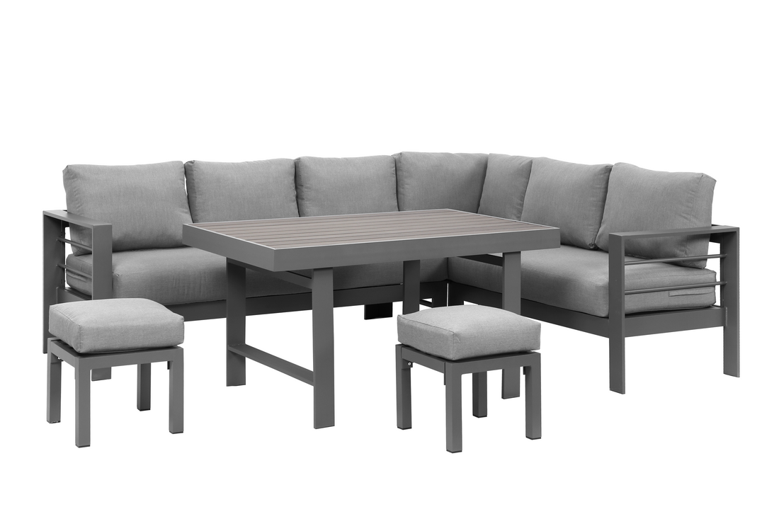 6 Pieces Outdoor Dining Set, Grey Aluminum Frame With Dark Grey Cushions Dark Grey Aluminum