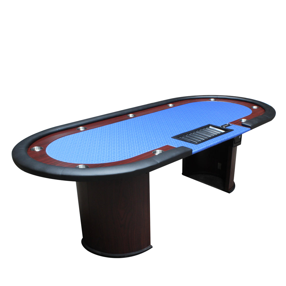 96Inch Oval Blue Speed Cloth Wooden Texture Racetrack Luna Legs Poker Table With Tray & Dropbox Blue Wood