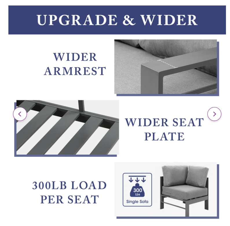 3 Pieces Outdoor All Weather Conversation Setsectional Sofa, Corner Sofas, Grey Aluminum With Dark Grey Cushions Dark Grey Aluminum