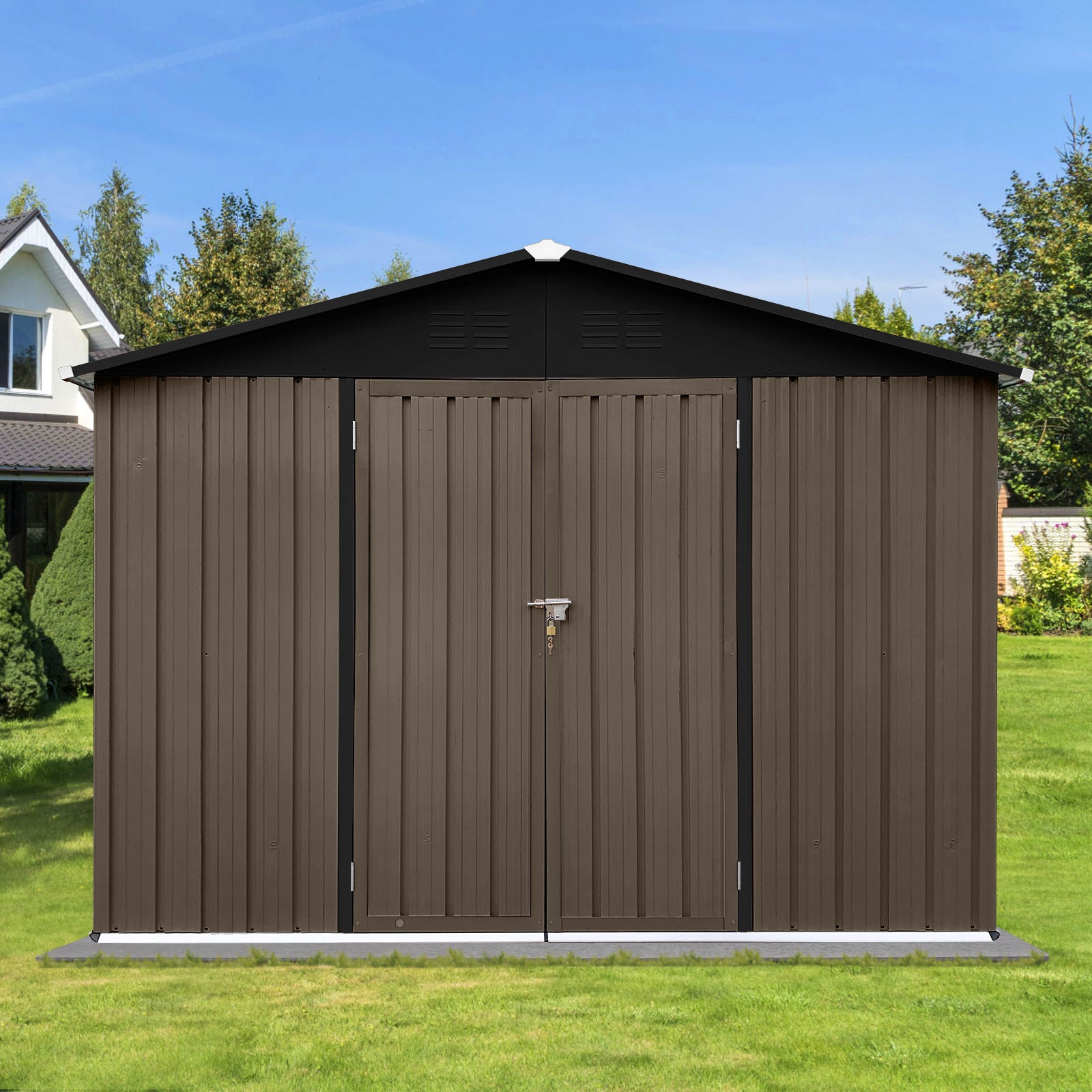 Metal Garden Sheds 10Ft 8Ft Outdoor Brown Black Brown Metal