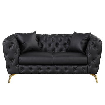 65.5" Modern Sofa Couch Pu Upholstered Loveseat Sofa With Sturdy Metal Legs, Button Tufted Back For Living Room,Apartment,Home Office, Black Black Foam Pu