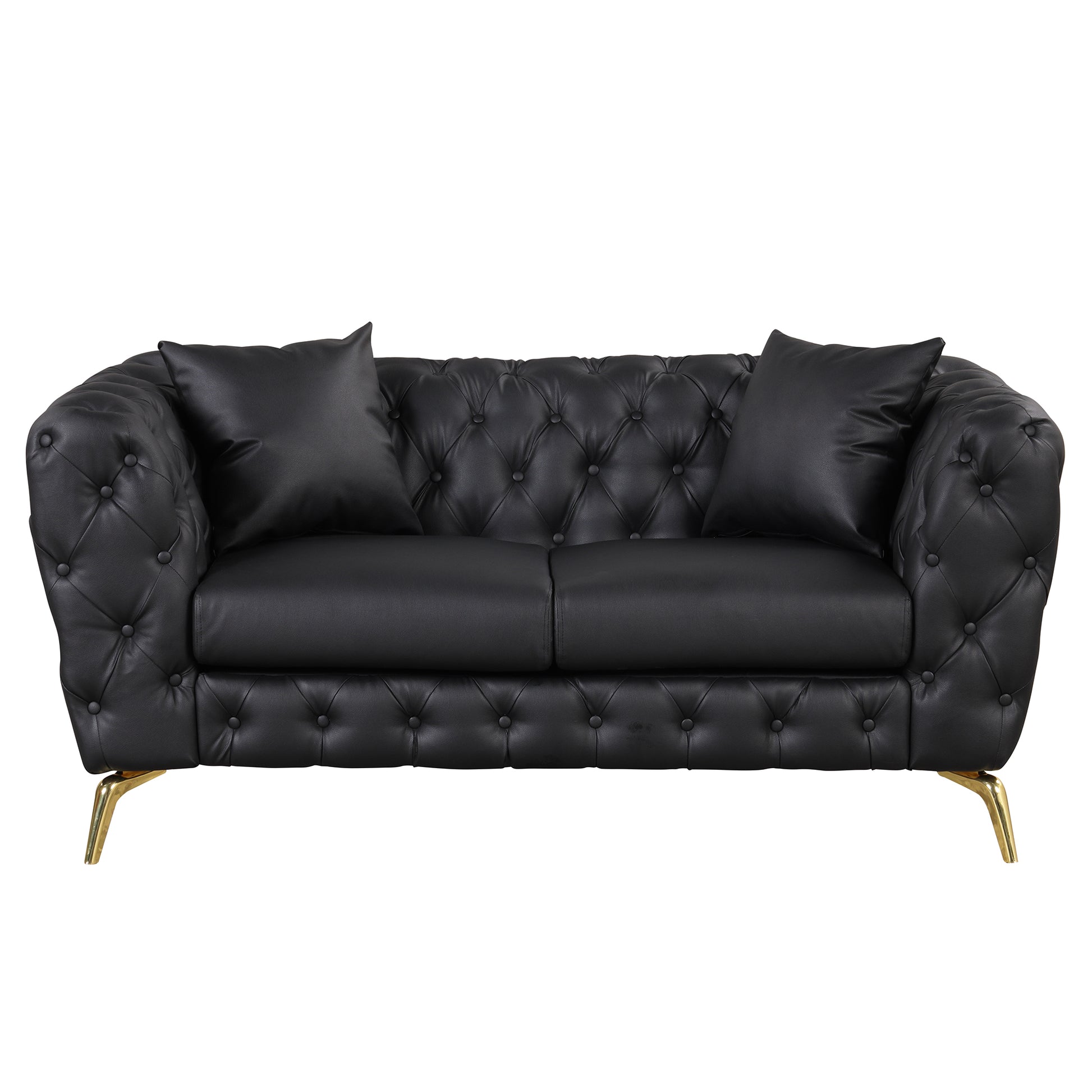 Modern 3 Piece Sofa Sets With Sturdy Metal Legs, Button Tufted Back, Pu Upholstered Couches Sets Including Three Seat Sofa, Loveseat And Single Chair For Living Room Furniture Set, Black Black Foam Pu