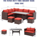 7 Pieces PE Rattan Wicker Patio Dining Sectional red-wicker
