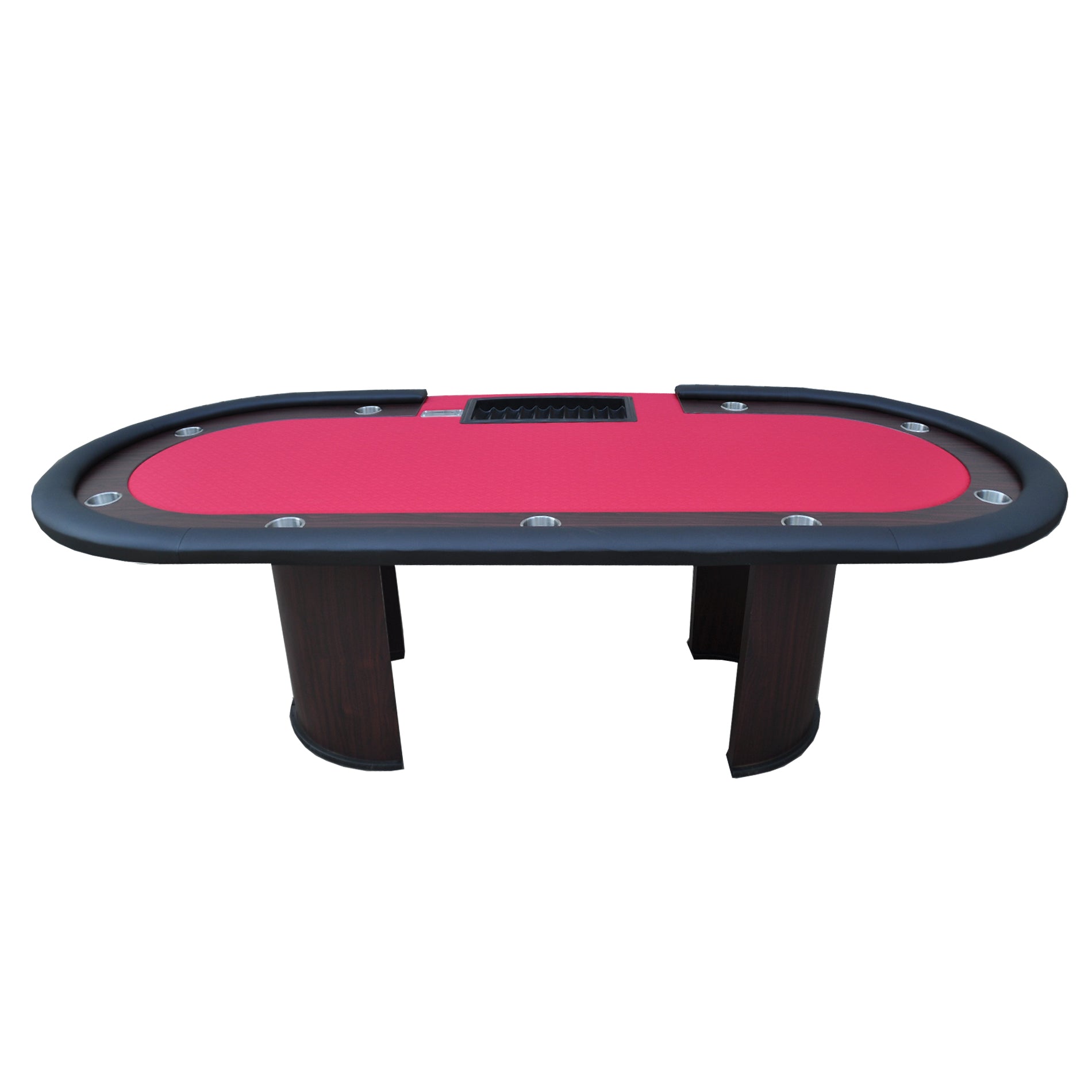 96" 9 Players Oval Red Waterproof Surface Red Racetrack Casino Game Texas Hold'Em Poker Table With Tray & Dropbox Red Wood