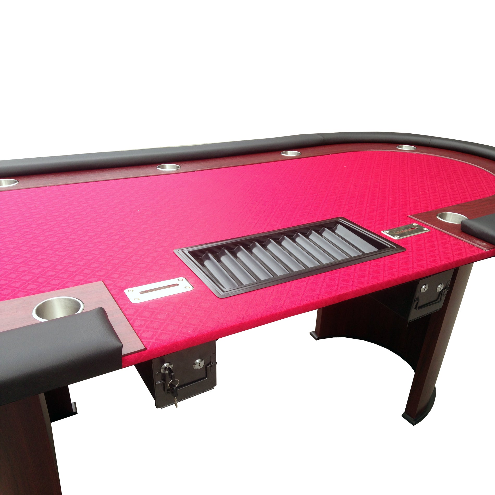 96" 9 Players Luna Red Felt Casino Game Texas Hold'Em Poker Table With Drop Box Half Moon Wooden Legs Red Wood