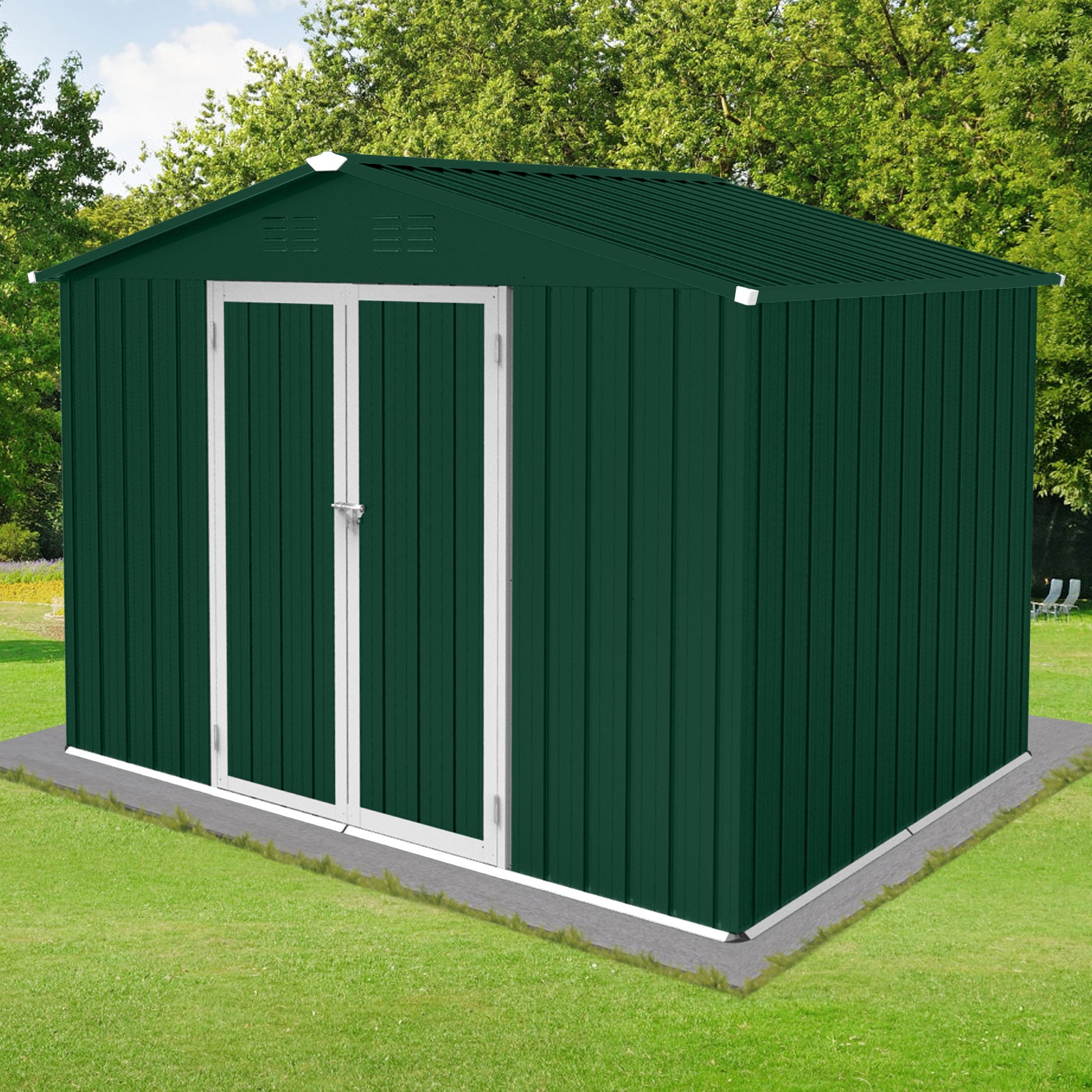 Metal Garden Sheds 6Ftx8Ft Outdoor Green White Green Metal